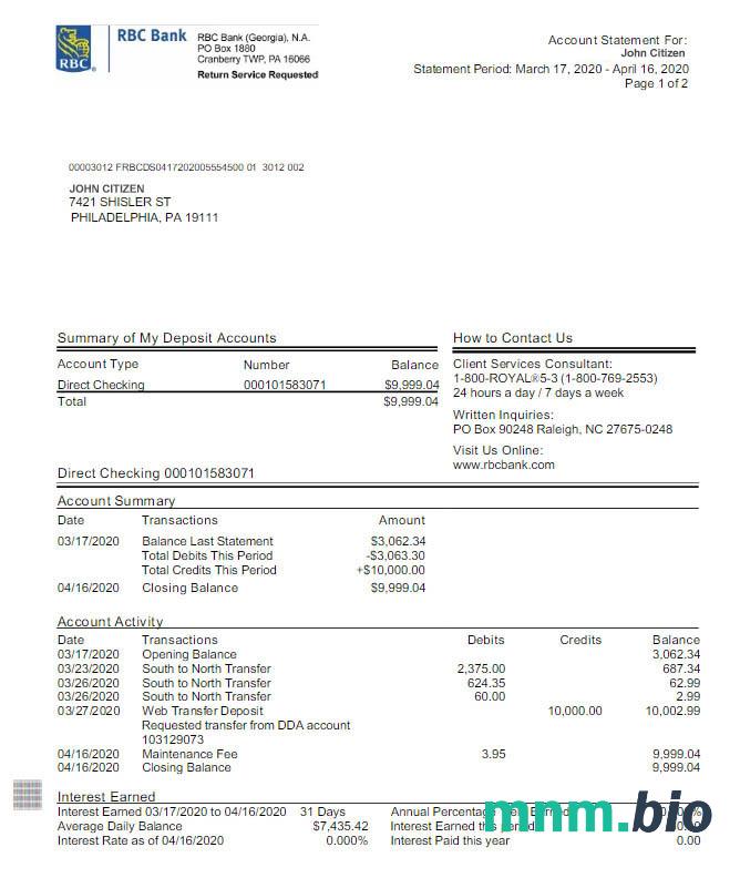 USA RBC wyciąg bankowy szablon Worda i PDF, version 2 scr